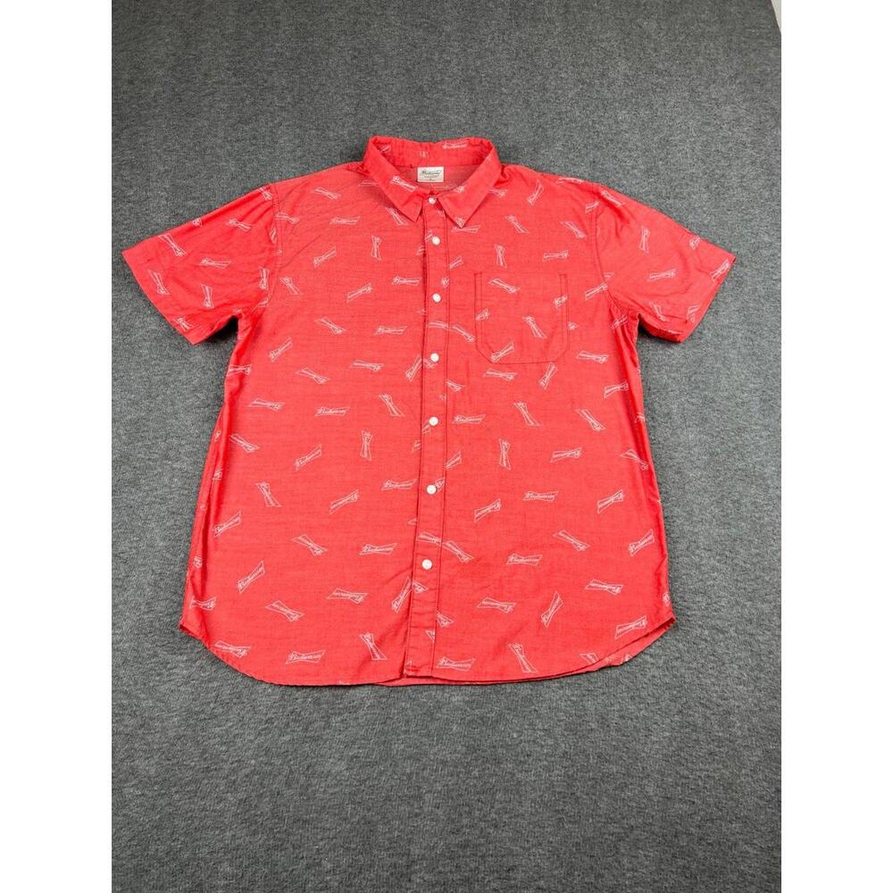 Budweiser Red Short Sleeve Button-Up Shirt Size Large